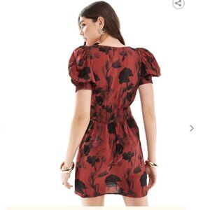 ASOS DESIGN Women Floral Puff Sleeve Lace-Up Mini Dress